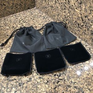 CHANEL- 2 drawstring bags + 3 velvet pouches